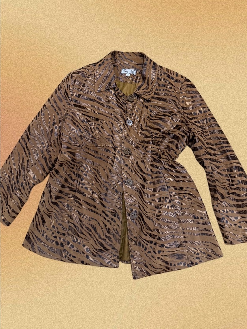 Women’s Brown Animal-Print Button Jacket